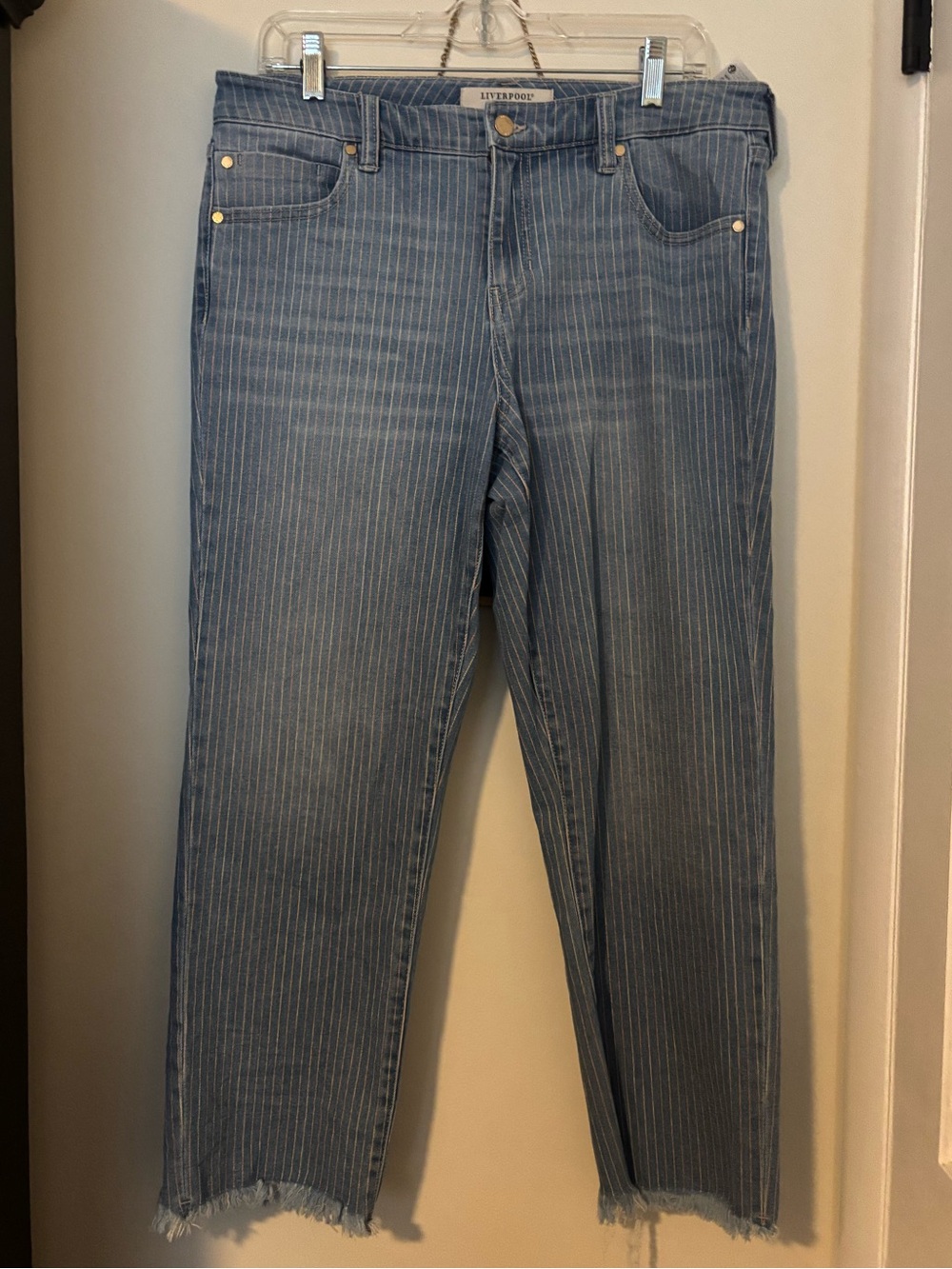 Liverpool Straight Leg Pinstripe Jeans in Light Blue